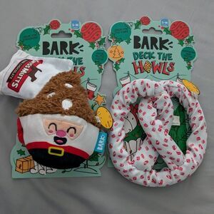 2 BARK Christmas themed dog toys NWT - Benefits senior rescue